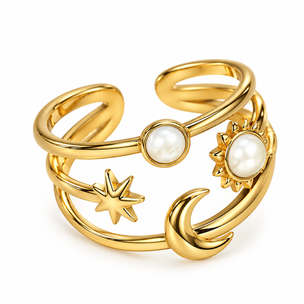 Anillo ajustable -sol luna estrella