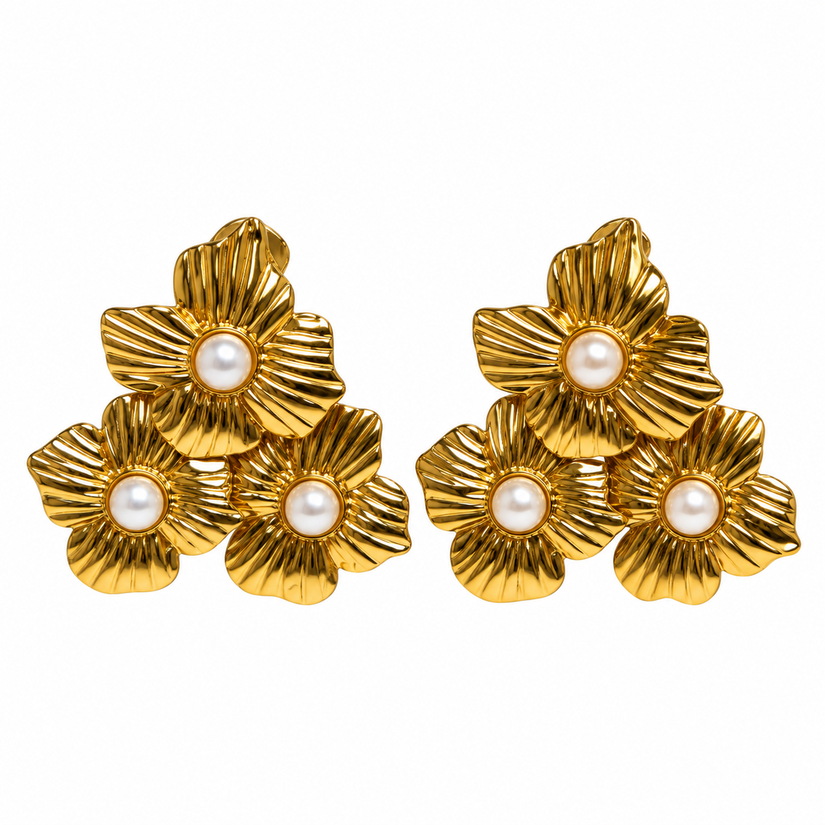 Aretes chunky flores con perla
