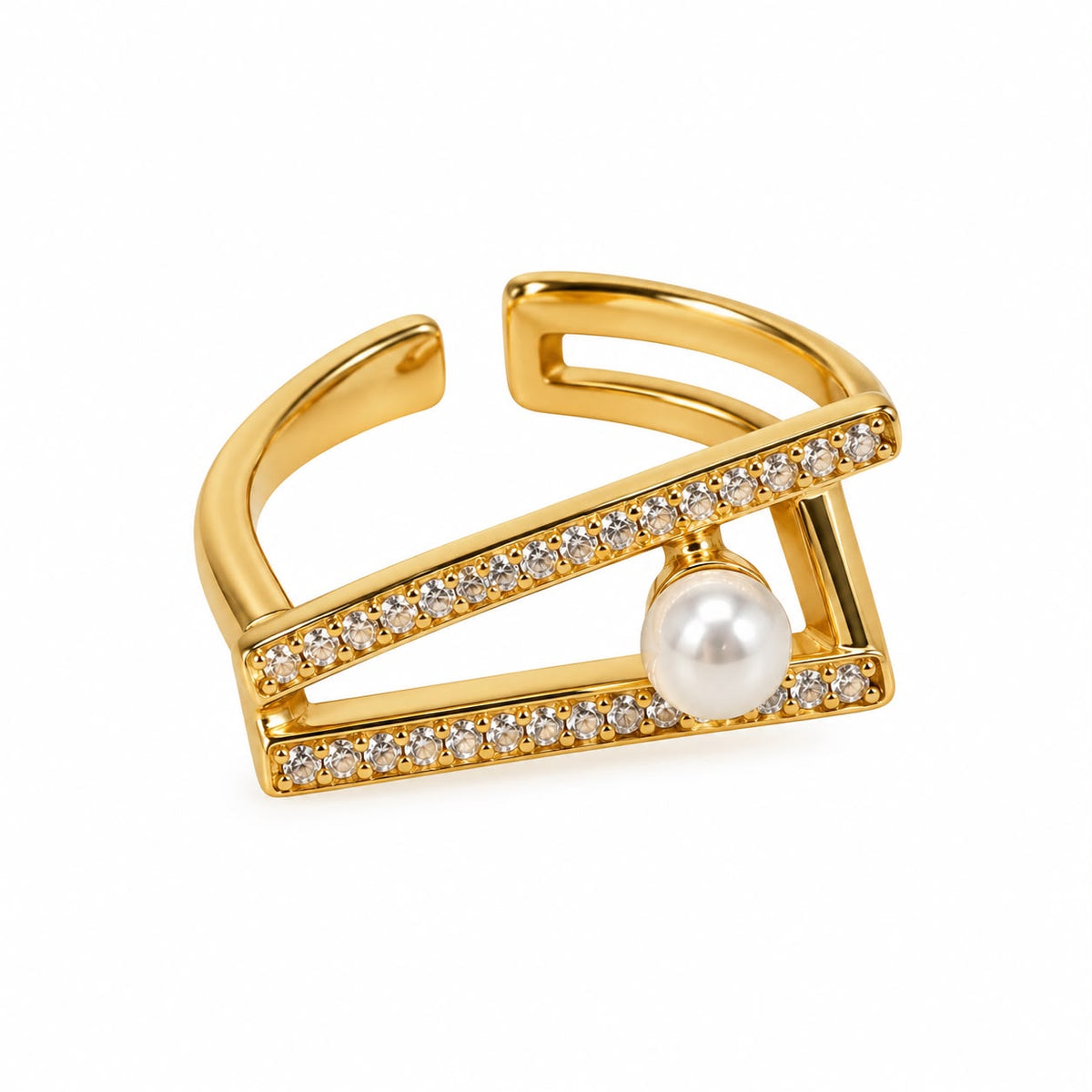 Anillo ajustable dorado perla