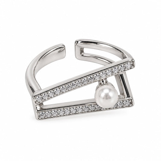 Anillo ajustable plateado perla