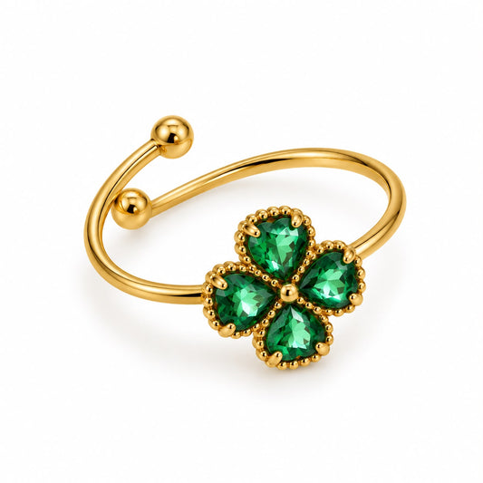Anillo ajustable flor verde