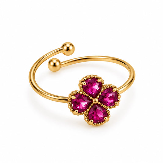 Anillo ajustable flor rosa