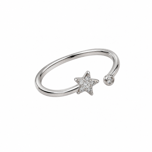 Anillo delgado estrella ajustable plata