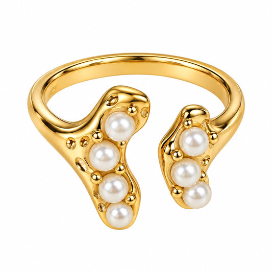 Anillo ajustable perlas dorado