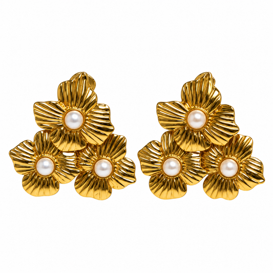 Aretes chunky flores con perla