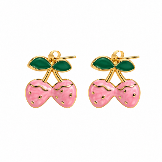 Aretes chicos fresas rosas