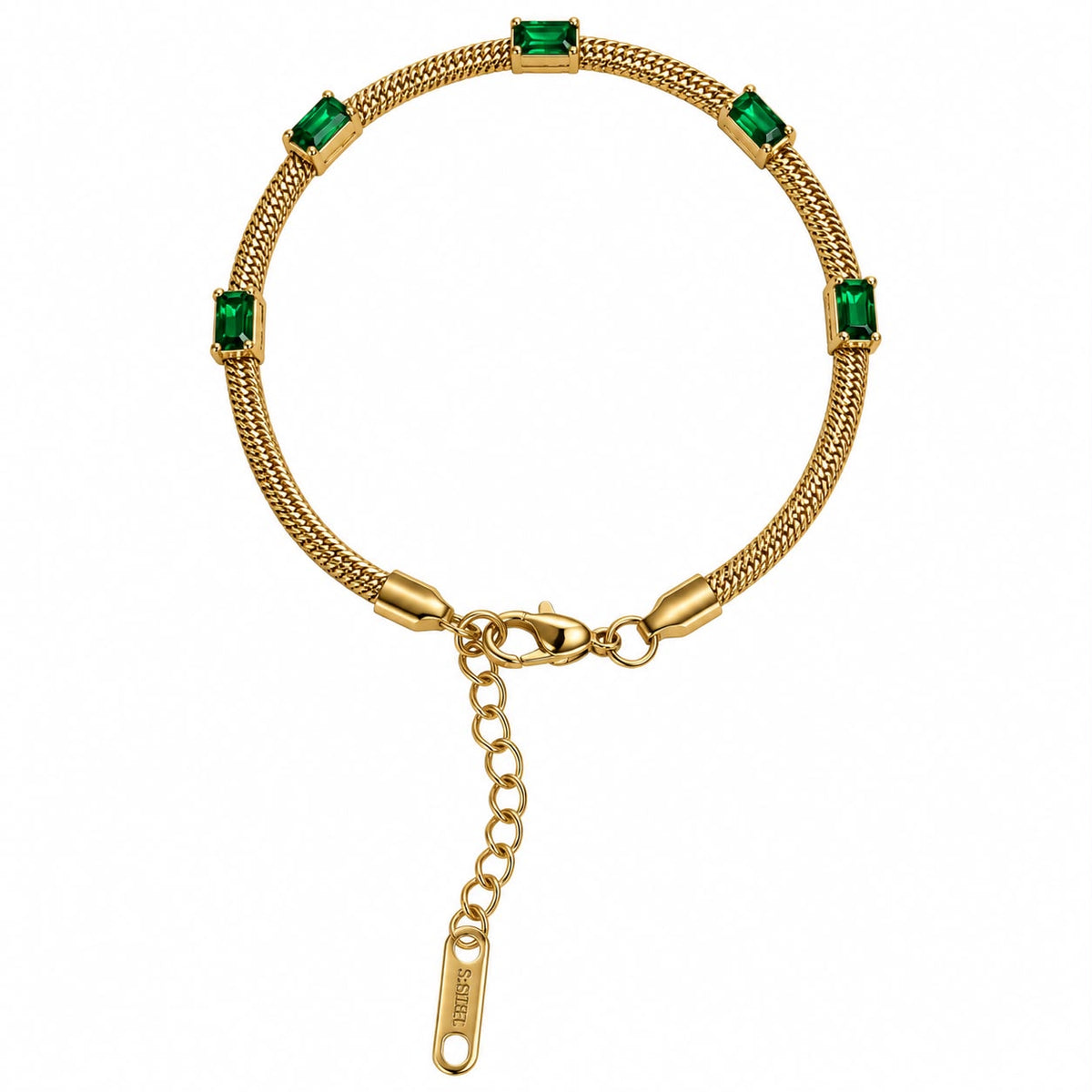 Pulsera planchada con piedras verdes