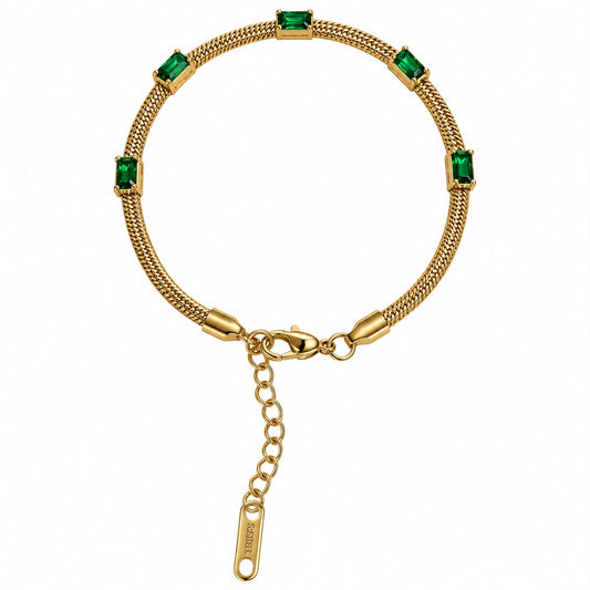 Pulsera planchada con piedras verdes